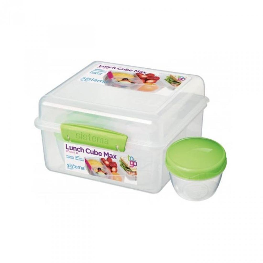 Lunchbox Cube Max z pojemnikiem na jogurt Sistema, zielony, 17,7x16,7x10,4 cm