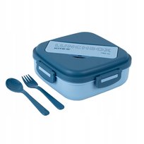 Lunchbox z przegródkami ze sztućcami niebieska pojemna śniadaniówka trzy przedziały 1100 ml KITE