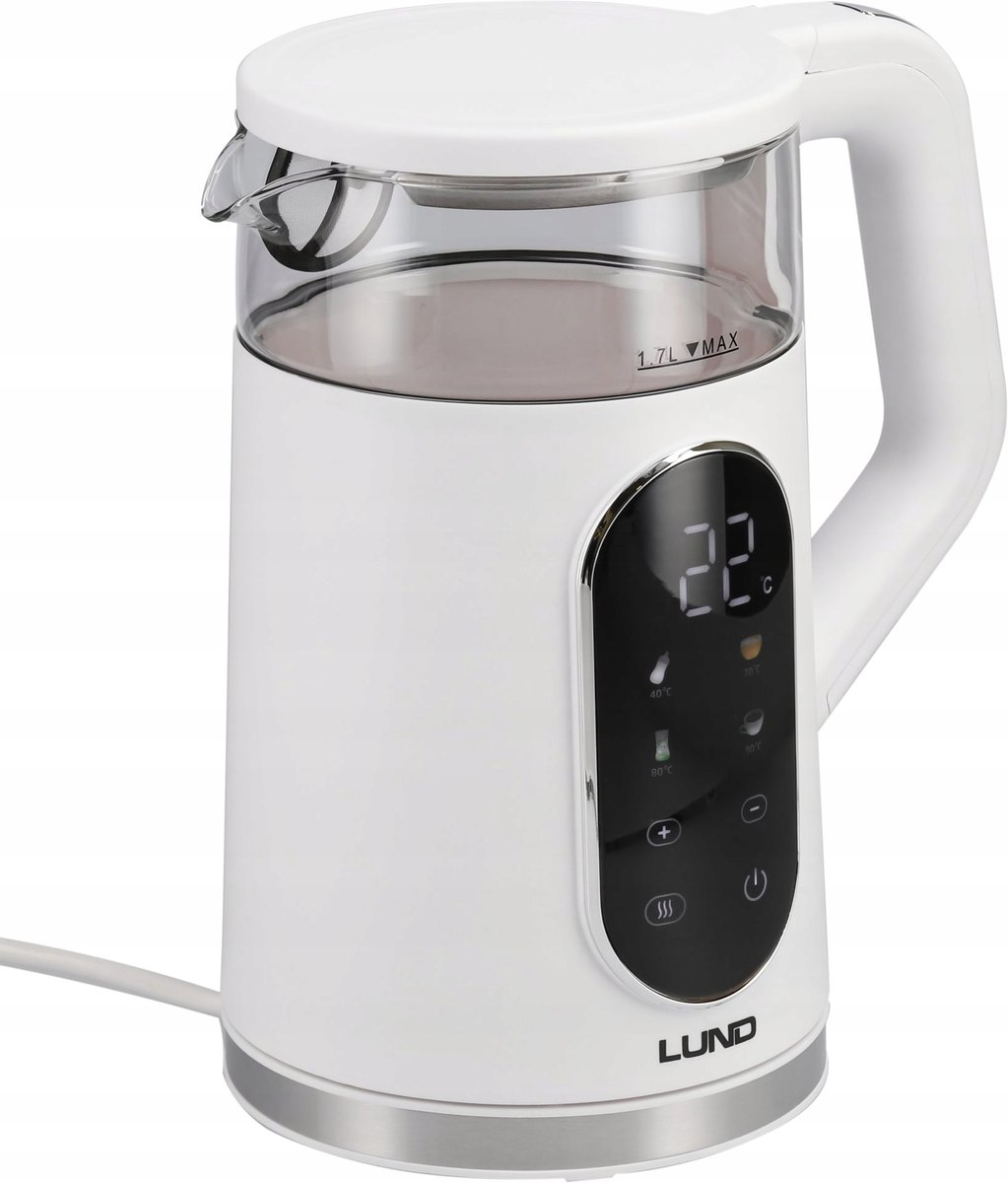 LUND LUND CZAJNIK ELEKTYCZNY BEZPRZEWODOWY 1,7L 2200W BIAŁY Z REGULACJĄ TEMP.