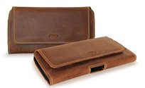 LURESKO FREYA XL Skórzana kabura do paska 165x82x12 (brąz vintage, biała nić) Luresko