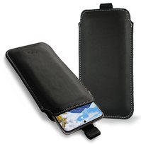 Luresko Lilla 4Xl Skórzane Etui Wsuwane Wsuwka Na Telefon Do 7' Cali Pokrowiec Skórzany (Czarny Gładki, Biała Nić) Luresko