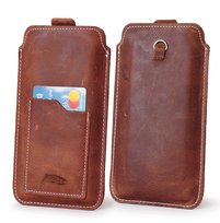 LURESKO NEW ASTER XXXL Skórzane etui uniwersalne z oczkiem na smycz pokrowiec wsuwka do telefonów (brązowy vintage, biała nić) Luresko