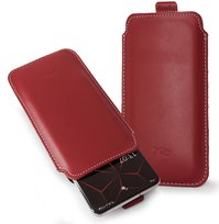 LURESKO NEW LILLA XXXL Skórzane etui wsuwane pokrowiec wsuwka do telefonów (czerwony gładki, biała nić) Luresko
