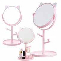 Lusterko lustro kosmetyczne stojące do makijażu różowe kotek