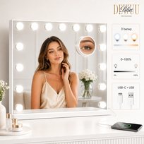 Lustro do makijażu Hollywood białe make-up 58x48 cm 15 LED barwa światła lusterko X10 białe Calissimo