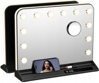 Lustro kosmetyczne podświetlane LED LCD zegar organizer USB C do makijażu
