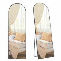Lustro stojące pełnej długości owalne 160x50 cm czarna matowa rama aluminiowa szkło hartowane do wnętrz wolnostojące na ścianę Songmics