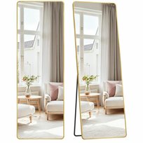 Lustro stojące pełnowymiarowe 160x50 złota matowa rama aluminiowa szkło hartowane styl glamour nowoczesne Songmics