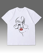 Luźna biała koszulka z haftem Abstrakcyjny Portret Biały XL