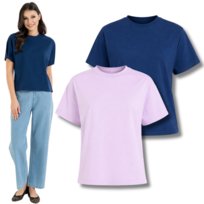 LUŹNA KOSZULKA DAMSKA KRÓTKI RĘKAW TOP T-SHIRT 2-PAK BAWEŁNA MORAJ L