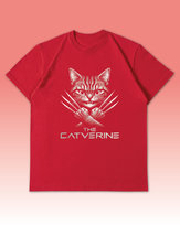 Luźna koszulka męska Catverine - Kot Wolverine Czerwony S
