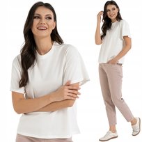 LUŹNA MIĘKKA KOSZULKA DAMSKA BAWEŁNIANA KRÓTKI RĘKAW TOP T-SHIRT MORAJ L OFF WHITE