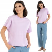 LUŹNA MIĘKKA KOSZULKA DAMSKA BAWEŁNIANA KRÓTKI RĘKAW TOP T-SHIRT MORAJ L PINK