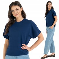 LUŹNA MIĘKKA KOSZULKA DAMSKA BAWEŁNIANA KRÓTKI RĘKAW TOP T-SHIRT MORAJ XXL NAVY