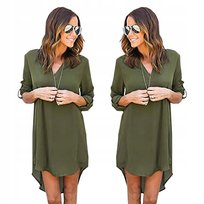 Luźna Sukienka Damska Asymetryczna Prosta Tunika Koszulowa Rękawy Oversize