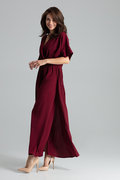 Luźna sukienka maxi - sukienka z rękawem kimono - bordowa - rozmiar M - FIGL
