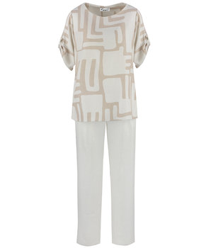 Luźny zestaw spodnie bluzka w geometryczne wzory wiskoza MONTANA-3XL - Agrafka