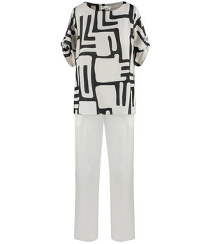 Luźny zestaw spodnie bluzka w geometryczne wzory wiskoza MONTANA-3XL - Agrafka