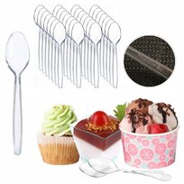 ŁYŻECZKI PLASTIKOWE wielorazowe SZTUĆCE łyżka DO LODÓW deserów 100szt