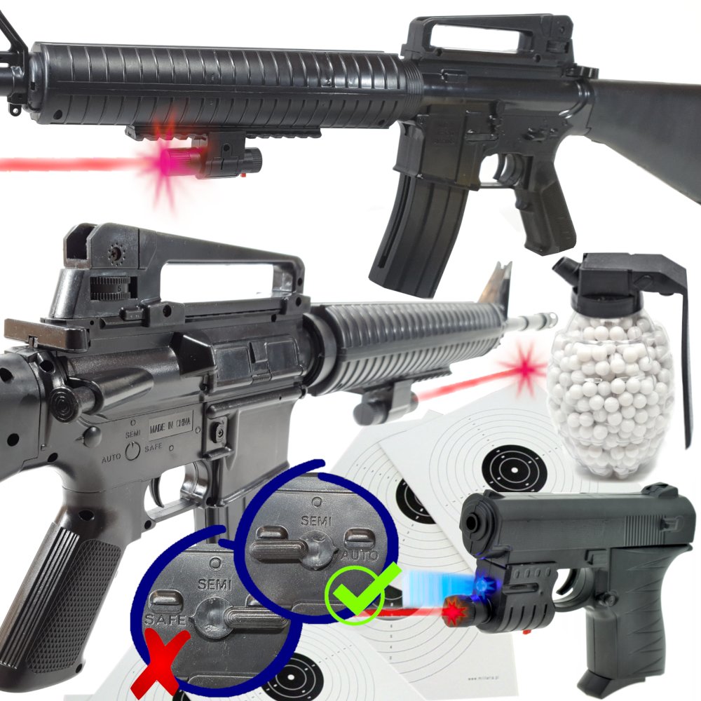 Фото - Іграшка для пісочниці M16 Amerykański Karabin Na Kulki Snajperka Replika ASG + Pistolet + Granat