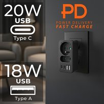 MACLEAN GNIAZDKO PRĄDOWE X2 + 4XUSB, ROZGAŁĘŹNIK Z 2 GNIAZDAMI, 2XUSB A, 2XUSB C PD 20W, 1X16A + 1X6A MCE249 F/B Maclean