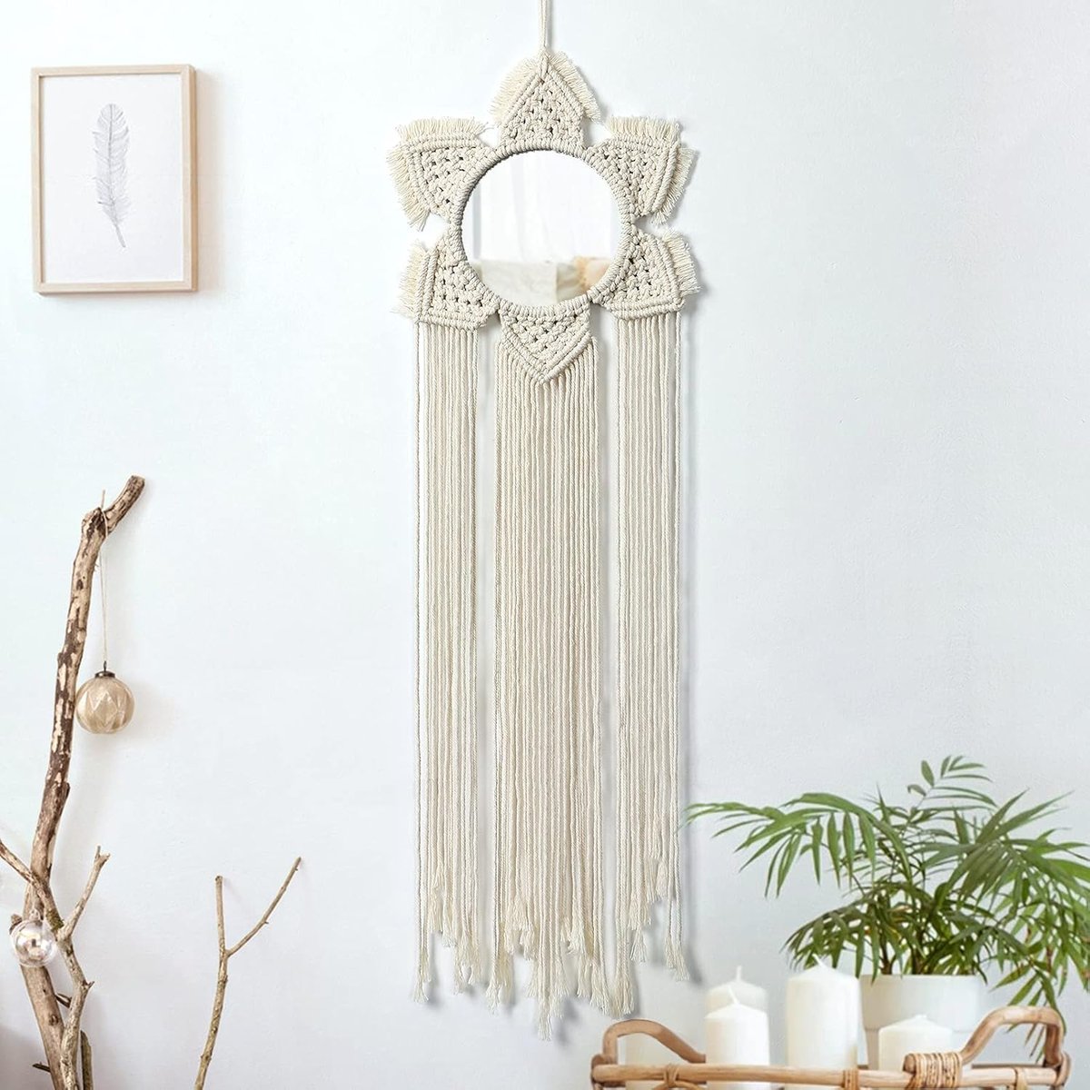 Macrame Wall HangingBoho Decorative Wall Mirror with Tassels,Handmade — free download