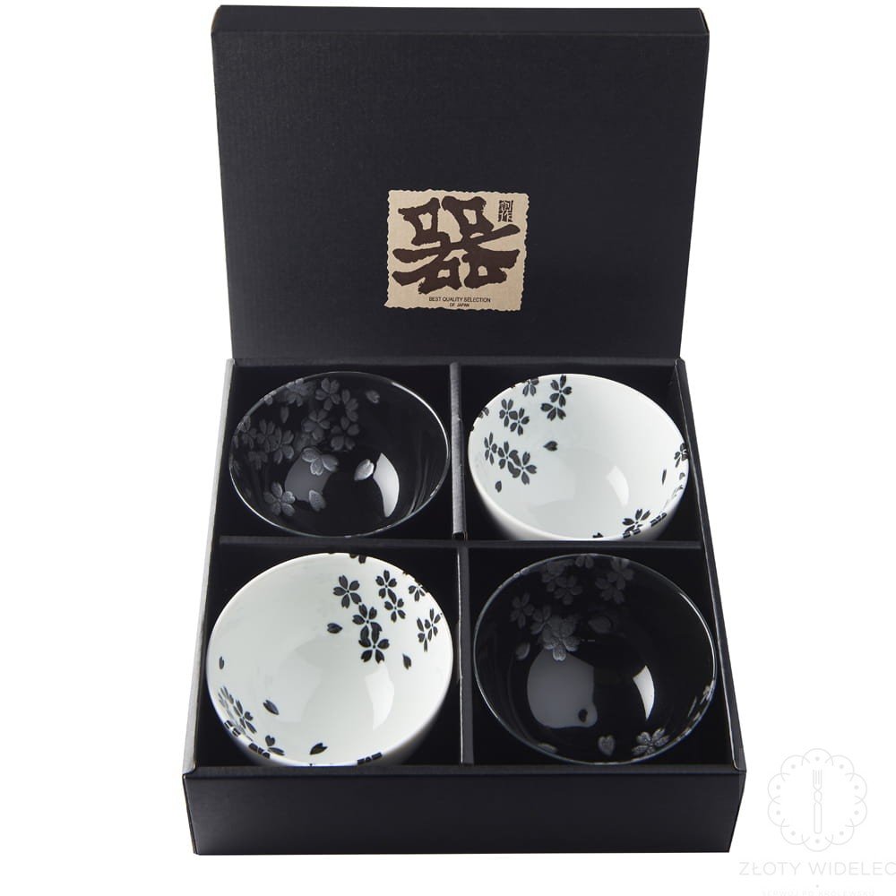 Фото - Посуд для сервіровки A&D Made in Japan Black and white zestaw do sushi 4 miseczki 260 ml. MIJ 