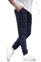 MADMEXT SPODNIE MĘSKIE CASUAL PROSTE GRANATOWE W KRATĘ Z MANKIETEM S 5DA Inna marka