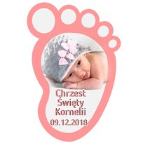 Magnes ze zdjęciem stópka na chrzest roczek duża 14cm