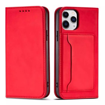 Magnet Card Case etui do iPhone 12 Pro pokrowiec portfel na karty kartę podstawka czerwony - 4kom