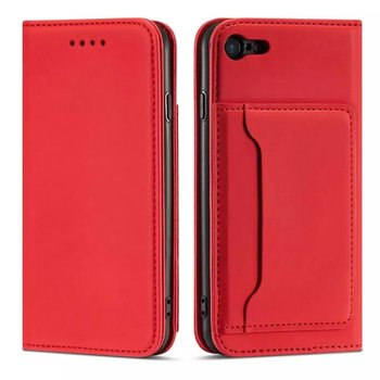 Magnet Card Case etui do iPhone SE 2022 / SE 2020 / iPhone 8 / iPhone 7 pokrowiec portfel na karty kartę podstawka czerwony - 4kom