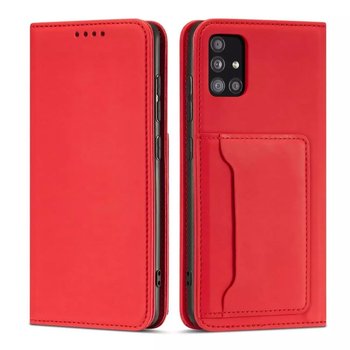 Magnet Card Case etui do Samsung Galaxy A12 5G pokrowiec portfel na karty kartę podstawka czerwony - 4kom
