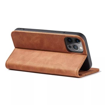 Magnet Fancy Case etui do iPhone 12 Pro pokrowiec portfel na karty kartę podstawka brązowy - 4kom