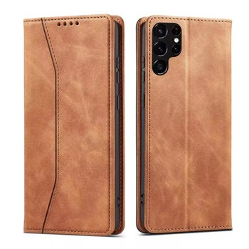Magnet Fancy Case etui do Samsung Galaxy S22 Ultra pokrowiec portfel na karty kartę podstawka brązowy - 4kom