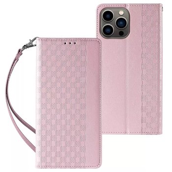 Magnet Strap Case etui do iPhone 13 Pro pokrowiec portfel + mini smycz zawieszka różowy - 4kom