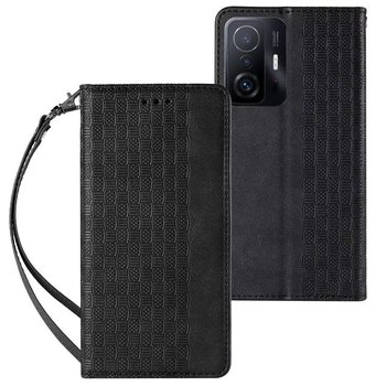 Magnet Strap Case etui do Xiaomi Redmi Note 11 pokrowiec portfel + mini smycz zawieszka czarny - 4kom