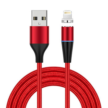 Magnetyczny kabel USB do iPhone'a Lightning w nylonowym oplocie 1m czerwony - Avizar