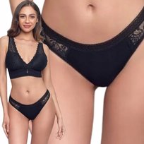 Majtki Damskie Figi Ażurowe Koronkowe Seksowne Komfort Zmysłowe Moraj M Black