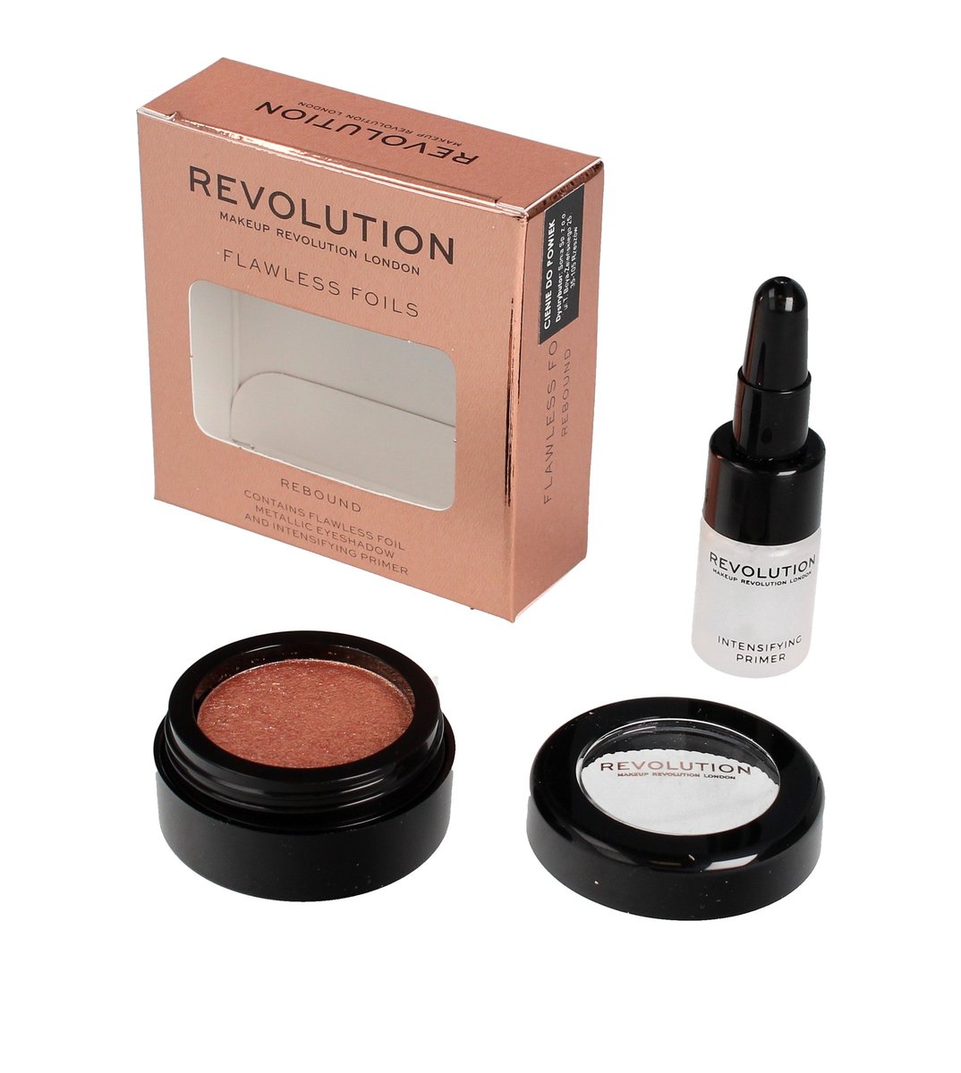Makeup Revolution, Flawless Foils, metaliczny cień do powiek + baza Rebound Sklep