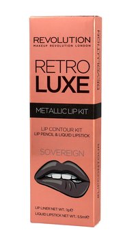 Makeup Revolution, Retro Luxe Metallic Lip Kit, konturówka + błyszczyk Sovereign, 1 g + 5,5 ml  - Makeup Revolution