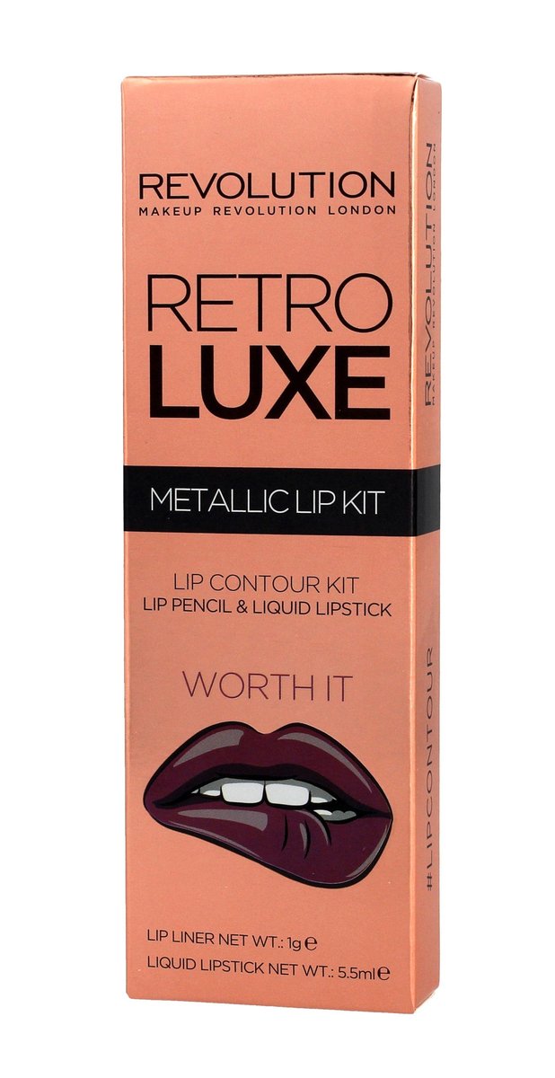 Makeup Revolution Retro Luxe Metallic Lip Kit Konturówka Błyszczyk Worth It 1 G 55 Ml 