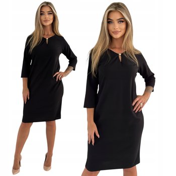Mała Czarna Elegancka Prosta Sukienka Midi Łezka Ozdobna Glamour Rozmiar 46 - Inna marka