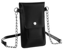 Mała torebka damska crossbody na telefon z zakładkami na karty skóra naturalna, czarny Inna marka