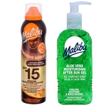 Malibu SPF15 Balsam Ochronny 175ml + Aloe Żel Po Opalaniu 200ml - Micadoni