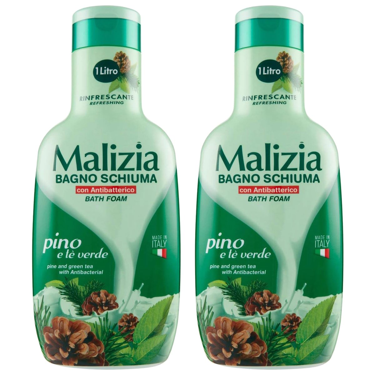 Malizia, Odświeżający płyn do kąpieli, Sosna i zielona herbata, 2x1l ...