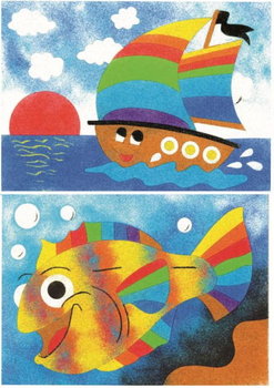 Malowanie Piaskiem Piaskowe Obrazki - 2 Kolorowanki Zabawki Kreatywne Dla Chłopców I Dziewczynek - 6 - Ryba I Statek - Piaskowe Obrazki