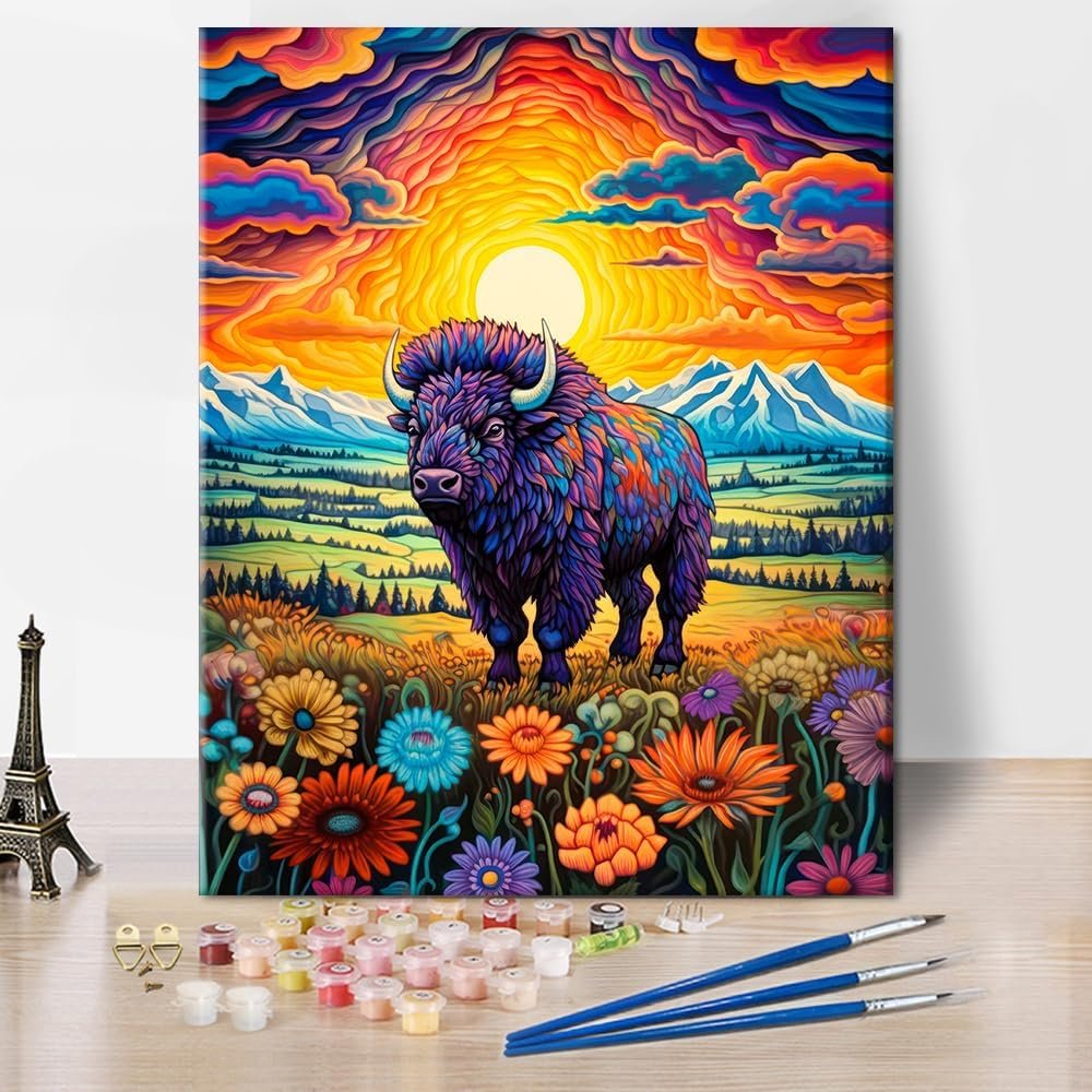 Diy Obraz Malowanie po Numerach Farbami Płótno DIY Obraz Rękodzieło Żubr 40x50 cm ...