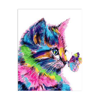Malowanie Po Numerach - Kolorowy kot z motylem 40 x 50 cm - nerd hunters