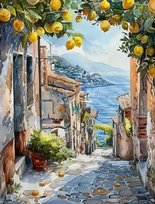 Malowanie po numerach włochy uliczka z drzewem