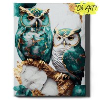 Malowanie Po Numerach ze złotą farbą Zwierzętq z Ramą 40x50 cm Sowy w złocie – Obraz do Malowania po numerach z błyszczącą farbą Ptaki Oh Art!